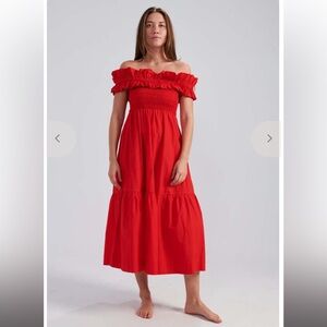 Ganni Long Smock Off the Shoulder Tiered Dress